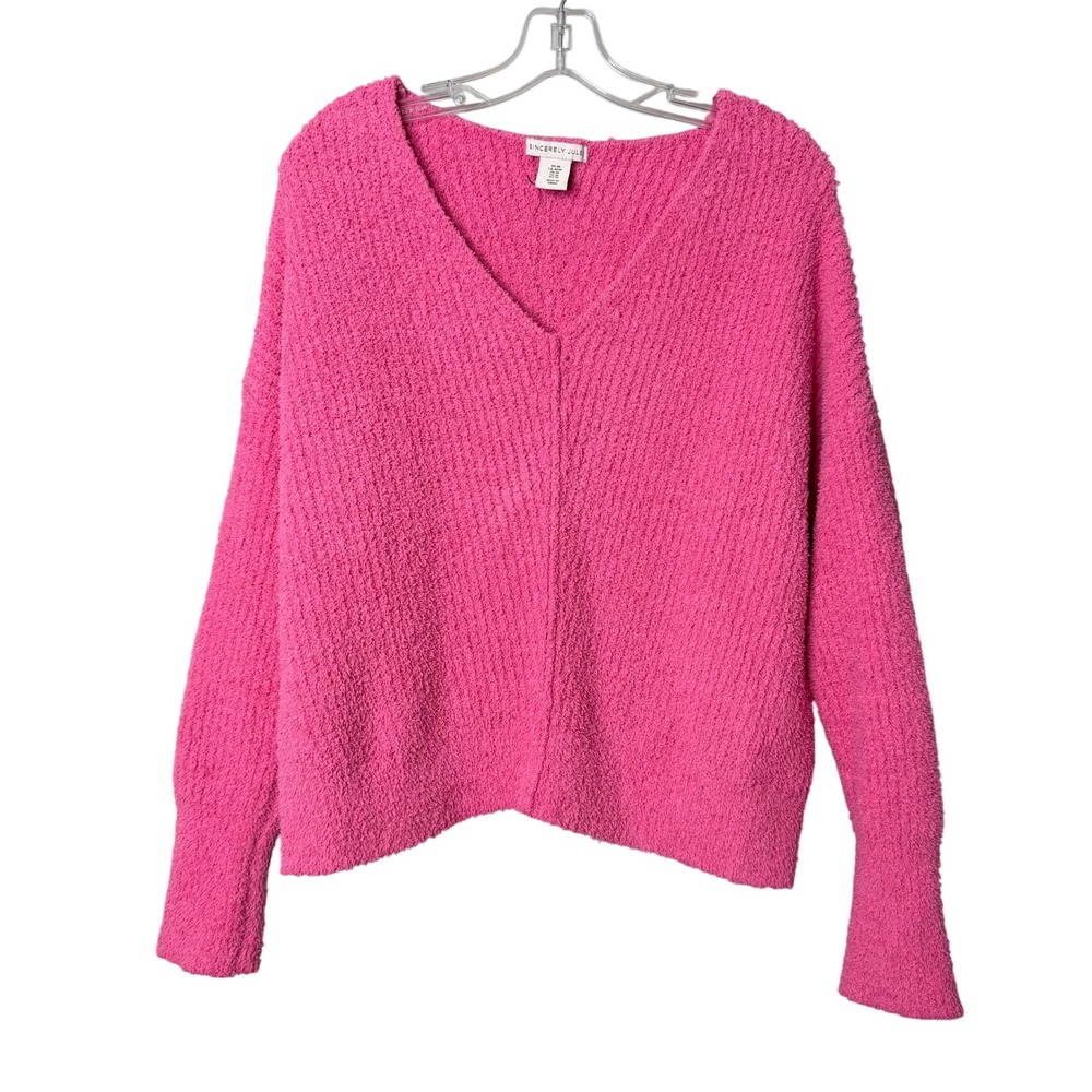 Sincerely Jules Sweater Women Medium Pink V-Neck Popcorn Knit Relaxed Slouchy